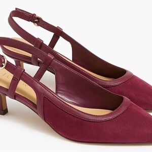 J. Crew Faux Suede Red Kitten Heel Slingback Heels (10)